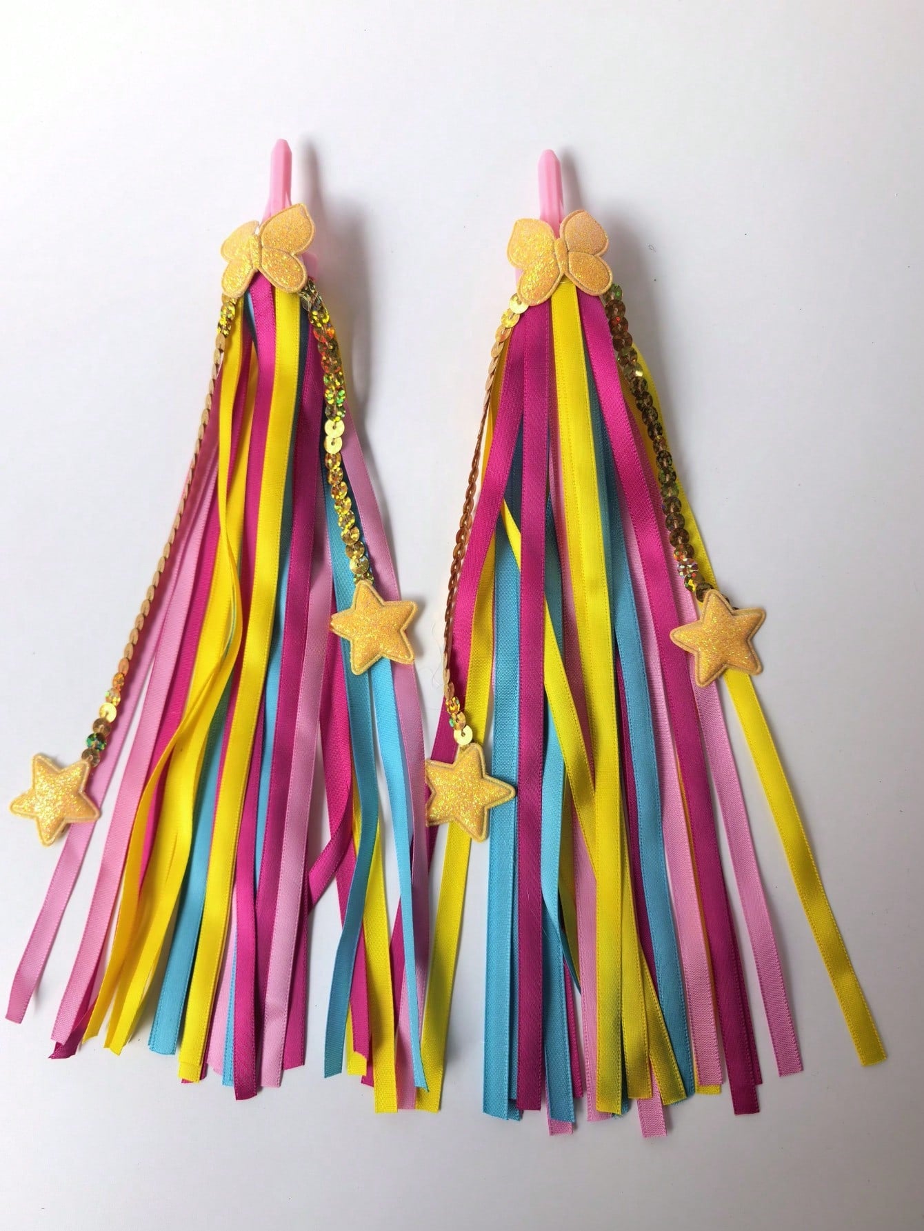 4PCS/2PCS Latest Bicycle Handlebar Streamers, Shiny Diamond/Star/Butterfly/Snowflake Colorful Ribbons, High-Quality Material Easy To Install And Remove, Skateboard, Balance Bike, Bicycle Decoration Ac