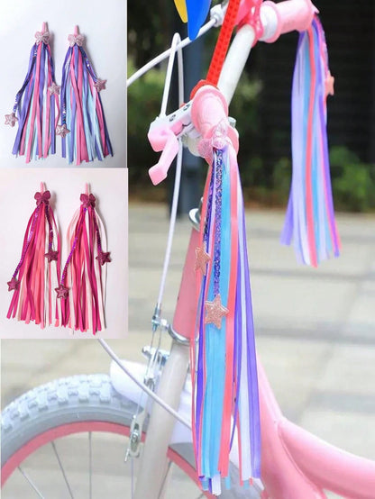 4PCS/2PCS Latest Bicycle Handlebar Streamers, Shiny Diamond/Star/Butterfly/Snowflake Colorful Ribbons, High-Quality Material Easy To Install And Remove, Skateboard, Balance Bike, Bicycle Decoration Ac