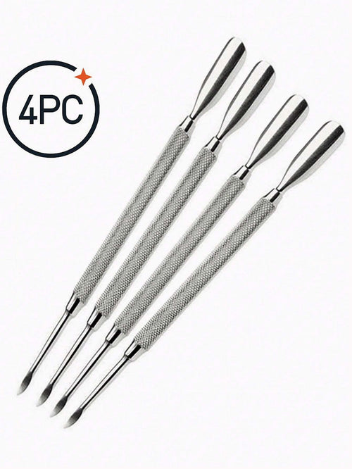 4Pcs Cuticle Pusher Double Sided- Sharp Edge Spoon Shaped Dual Ended Cuticle Pusher Remover Clean Stainless Steel Manicure Pedicure Manicure Care Tool,Nail Supplies,Nail Tools,Nail Art Tools,Back To
