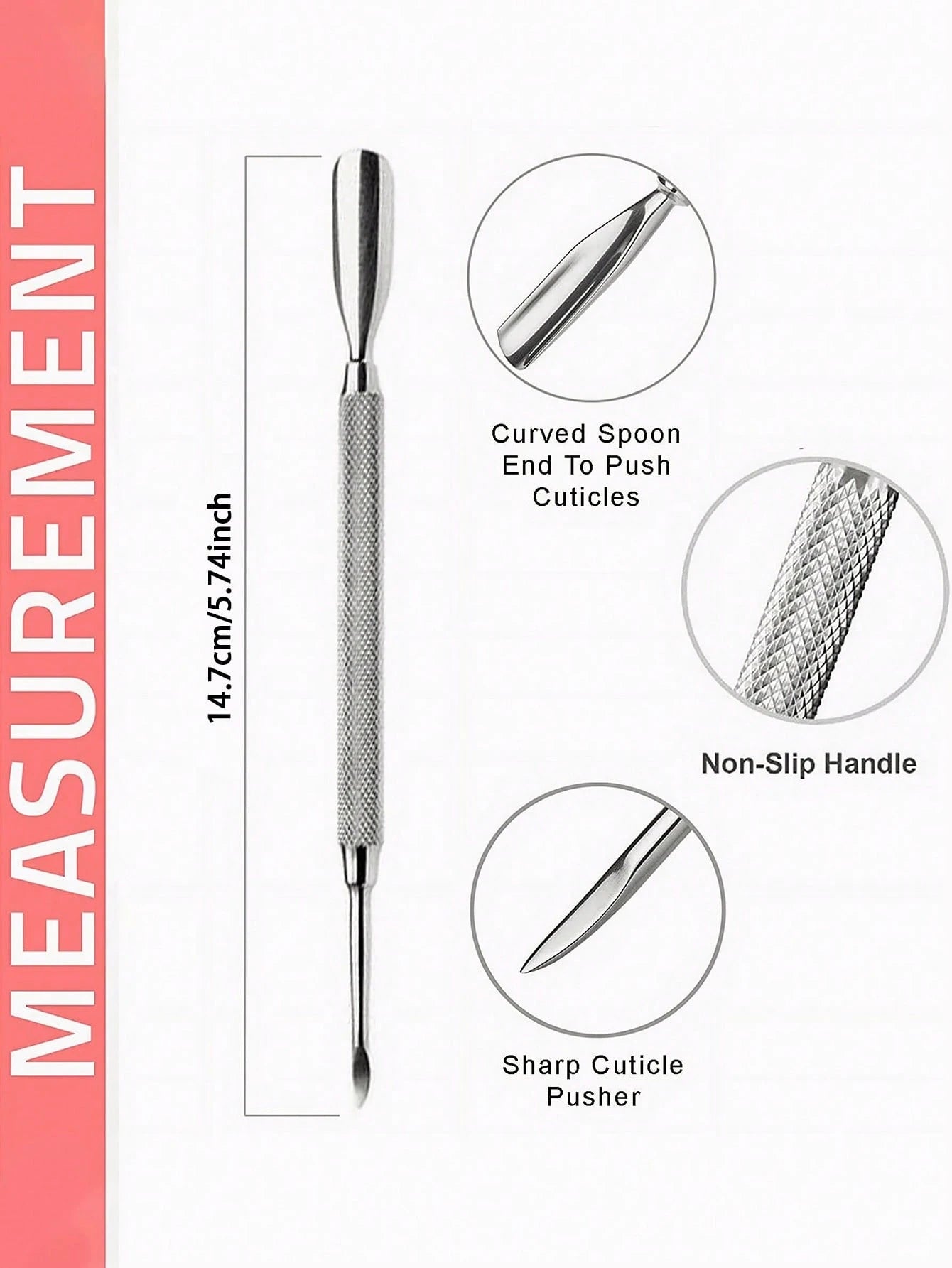 4Pcs Cuticle Pusher Double Sided- Sharp Edge Spoon Shaped Dual Ended Cuticle Pusher Remover Clean Stainless Steel Manicure Pedicure Manicure Care Tool,Nail Supplies,Nail Tools,Nail Art Tools,Back To