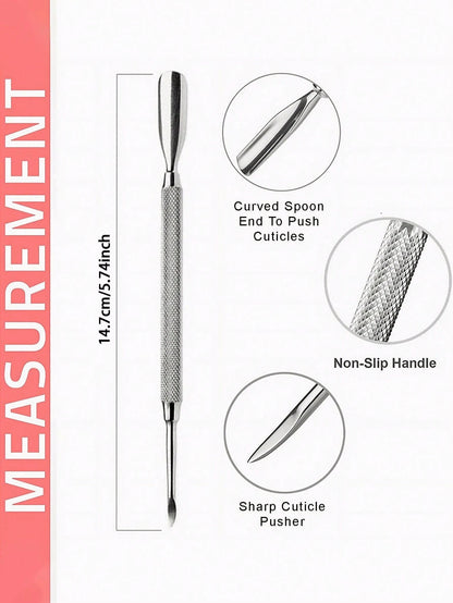 4Pcs Cuticle Pusher Double Sided- Sharp Edge Spoon Shaped Dual Ended Cuticle Pusher Remover Clean Stainless Steel Manicure Pedicure Manicure Care Tool,Nail Supplies,Nail Tools,Nail Art Tools,Back To