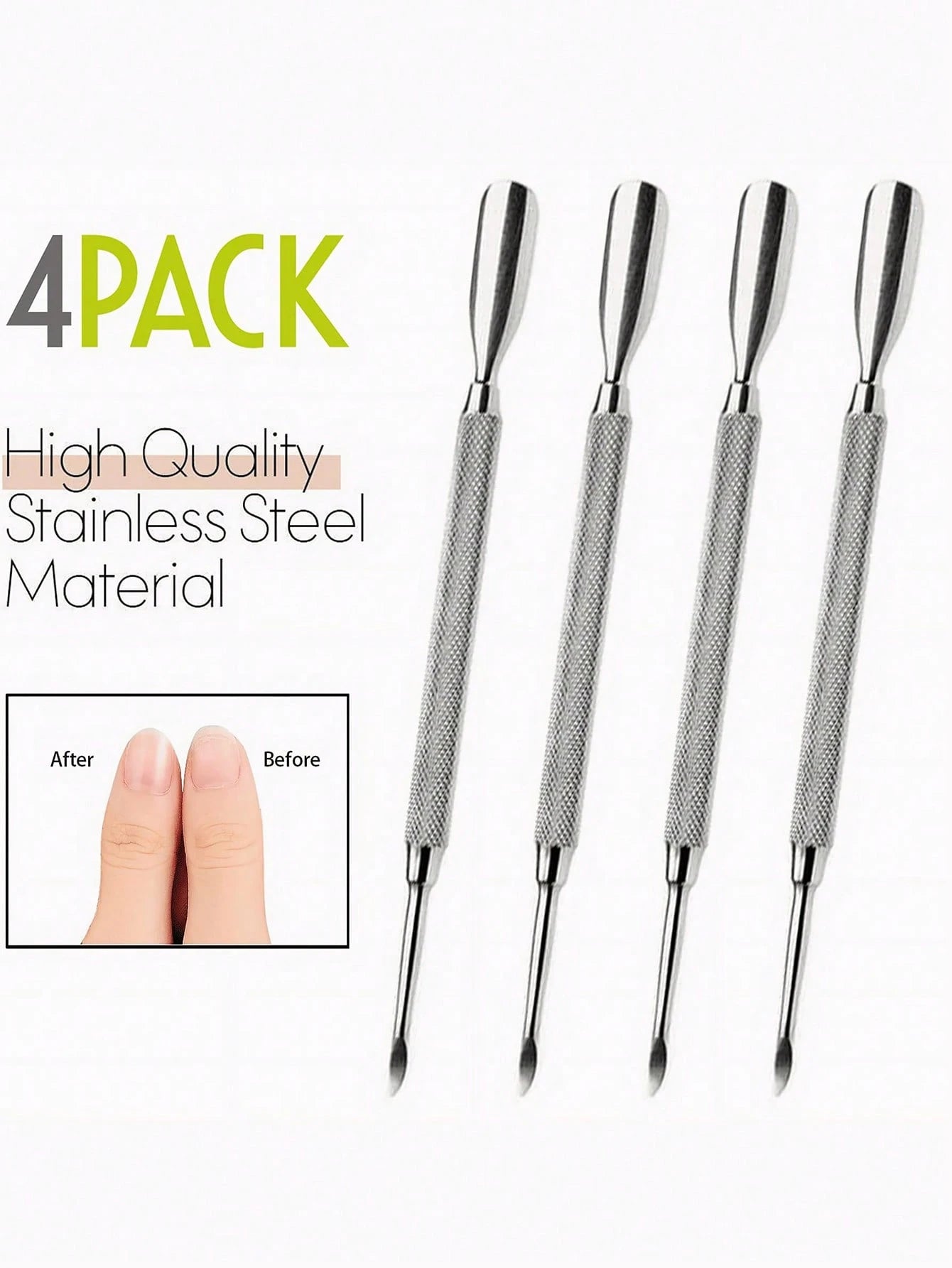 4Pcs Cuticle Pusher Double Sided- Sharp Edge Spoon Shaped Dual Ended Cuticle Pusher Remover Clean Stainless Steel Manicure Pedicure Manicure Care Tool,Nail Supplies,Nail Tools,Nail Art Tools,Back To