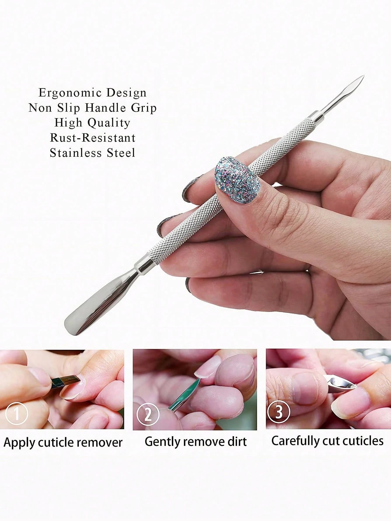 4Pcs Cuticle Pusher Double Sided- Sharp Edge Spoon Shaped Dual Ended Cuticle Pusher Remover Clean Stainless Steel Manicure Pedicure Manicure Care Tool,Nail Supplies,Nail Tools,Nail Art Tools,Back To