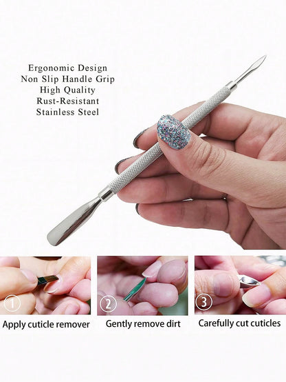 4Pcs Cuticle Pusher Double Sided- Sharp Edge Spoon Shaped Dual Ended Cuticle Pusher Remover Clean Stainless Steel Manicure Pedicure Manicure Care Tool,Nail Supplies,Nail Tools,Nail Art Tools,Back To