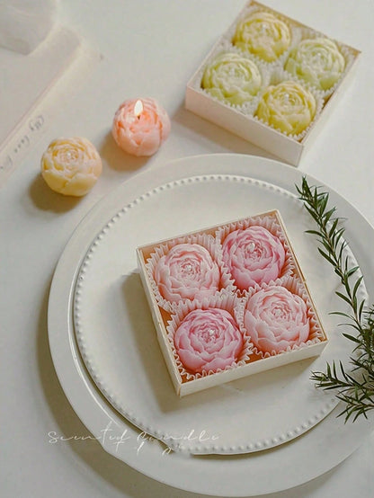 4pcs Handmade Rose Scented Candles, Handmade Bouquet Design, Women's Gift, Home Decor, Aromatherapy, Suitable For Christmas, Thanksgiving, Valentine's Day, Birthday And Other Holidays, Perfect Gift Fo