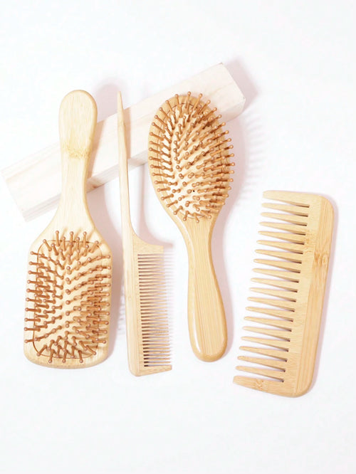 4pcs Paddle Hairbrush Bamboo Unwrapping Hairbrush And Wide Tooth Massage Curl Comb Suitable For Men And Women With Thick Curly Hair Hair Brush, Hair Brush, Comb, Hair Tools, Hair Products And Accessor