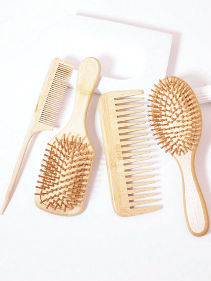 4pcs Paddle Hairbrush Bamboo Unwrapping Hairbrush And Wide Tooth Massage Curl Comb Suitable For Men And Women With Thick Curly Hair Hair Brush, Hair Brush, Comb, Hair Tools, Hair Products And Accessor