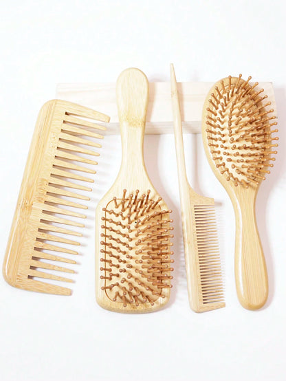 4pcs Paddle Hairbrush Bamboo Unwrapping Hairbrush And Wide Tooth Massage Curl Comb Suitable For Men And Women With Thick Curly Hair Hair Brush, Hair Brush, Comb, Hair Tools, Hair Products And Accessor