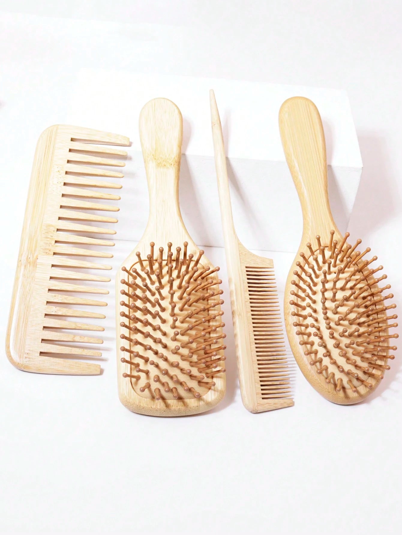 4pcs Paddle Hairbrush Bamboo Unwrapping Hairbrush And Wide Tooth Massage Curl Comb Suitable For Men And Women With Thick Curly Hair Hair Brush, Hair Brush, Comb, Hair Tools, Hair Products And Accessor
