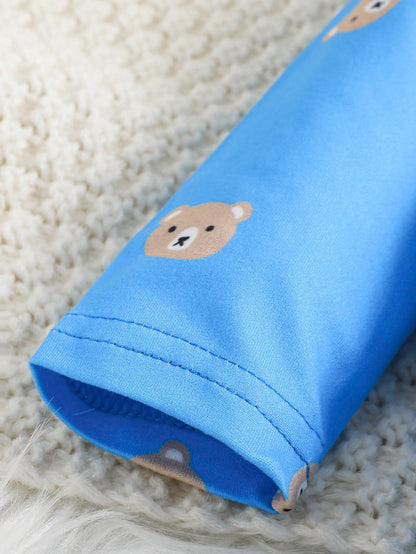 4pcs Set Newborn Minimalist Fashionable Cute Bear Print Footed Long Sleeve Jumpsuit Romper Suitable For Baby Boys And Girls