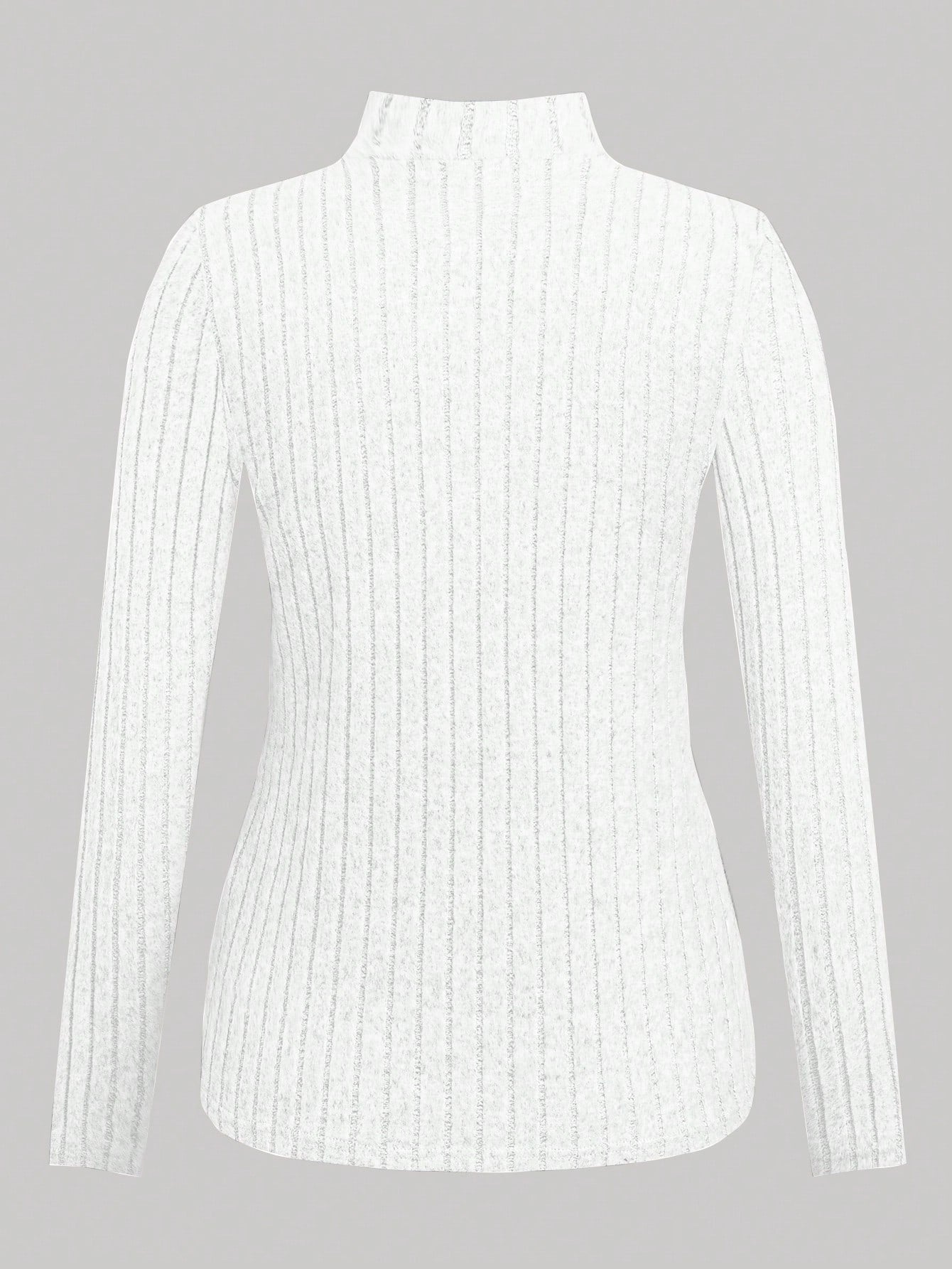 4pcs/Set Plus Size Women Ribbed Texture High Neck Fitted Casual Basic T-Shirt, Autumn/Winter Fall