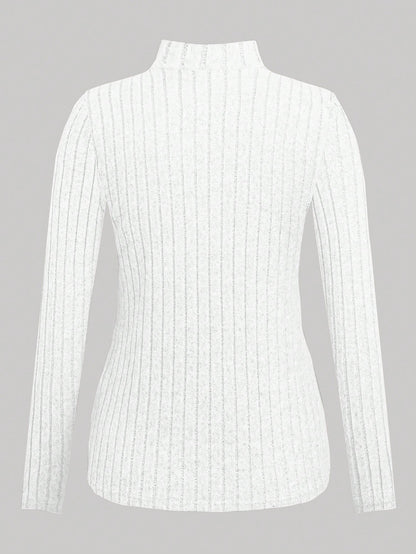 4pcs/Set Plus Size Women Ribbed Texture High Neck Fitted Casual Basic T-Shirt, Autumn/Winter Fall