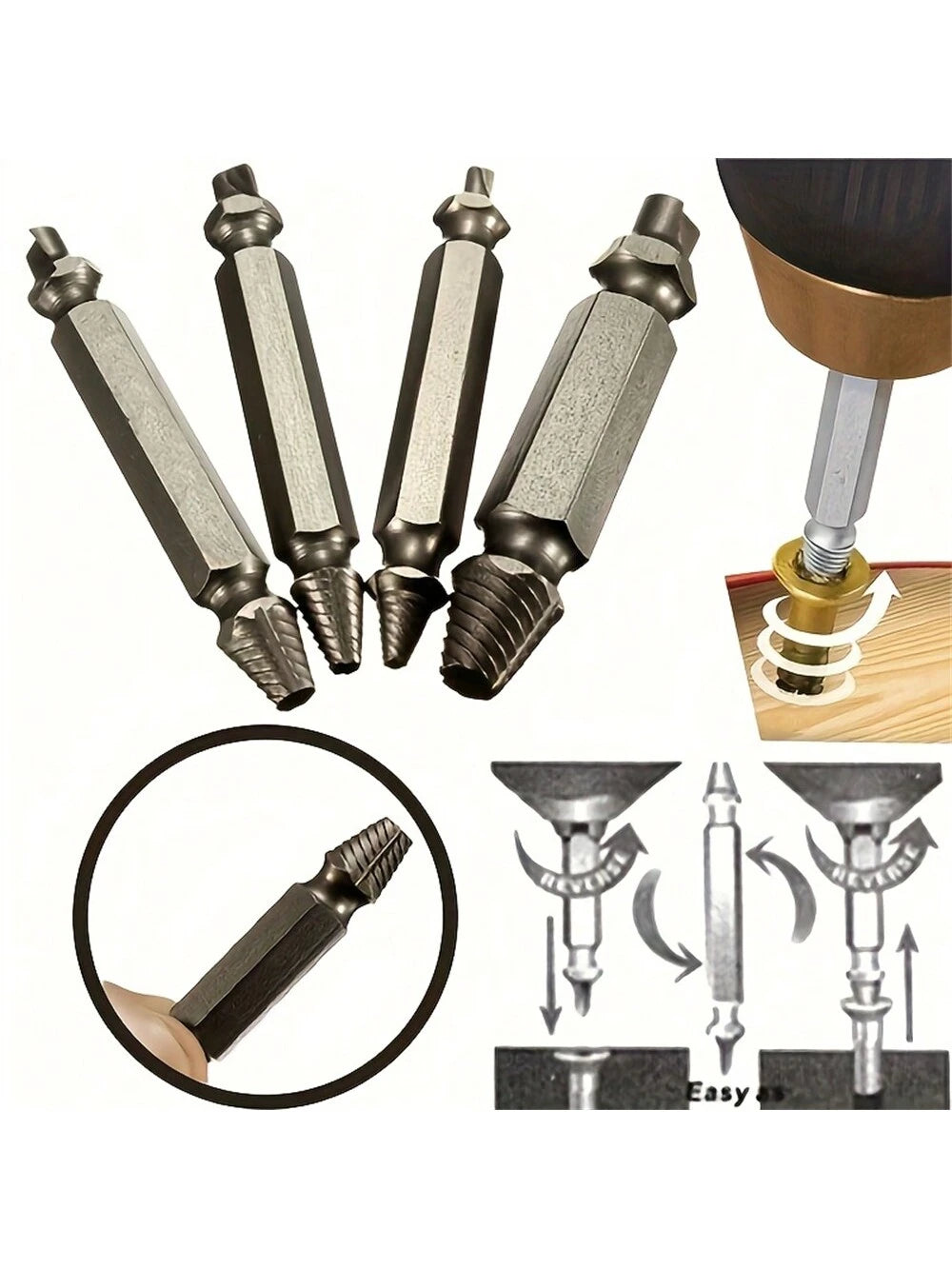 4pcs/Set Steel Broken Screw Extractor Drill Bits Removal Tool Set