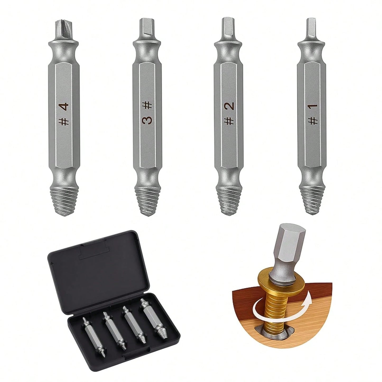 4pcs/Set Steel Broken Screw Extractor Drill Bits Removal Tool Set