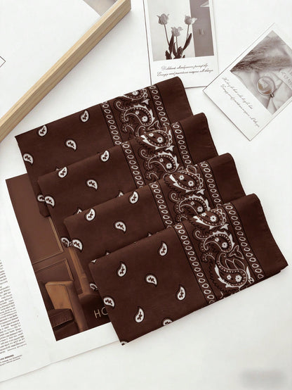 4pcs Unisex Hip Hop Black Bandana Scarf Headband Wristband Square Handkerchief Printed