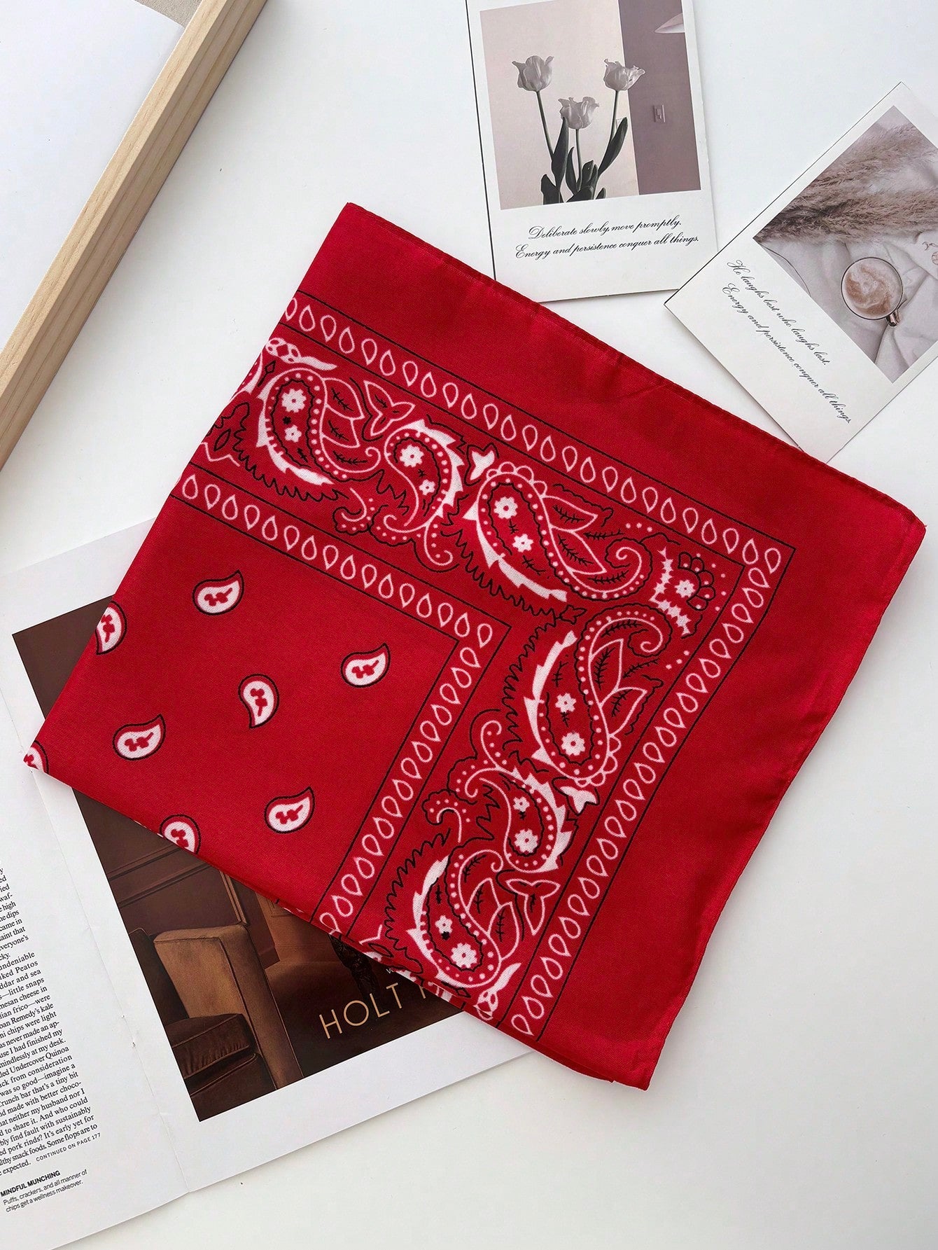 4pcs Unisex Hip Hop Black Bandana Scarf Headband Wristband Square Handkerchief Printed