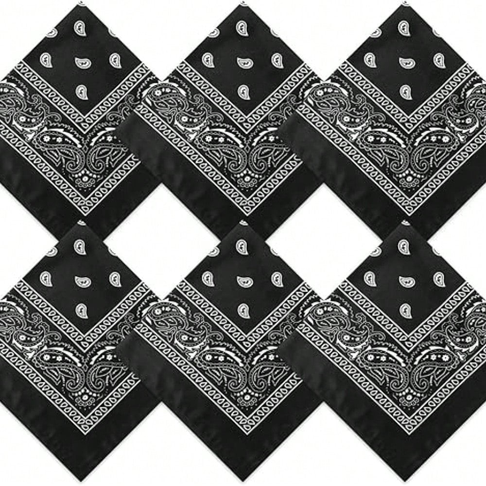 4pcs Unisex Hip Hop Black Bandana Scarf Headband Wristband Square Handkerchief Printed