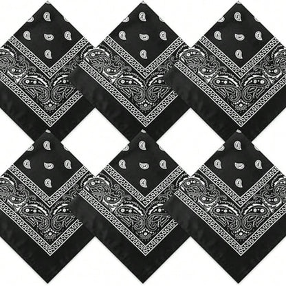 4pcs Unisex Hip Hop Black Bandana Scarf Headband Wristband Square Handkerchief Printed