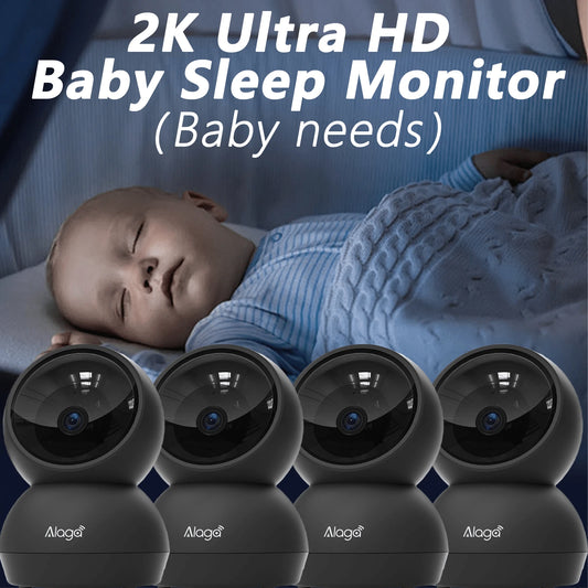 4pcs With 360 ° PTZ AI Automatic Tracking And Monitoring Camera- A Sleep Monitor For Babies, 2K HD, AI Motion Detection/Sound Detector, Real-Time Abnormal Alarm, Supports Two-Way High-Definition Voic