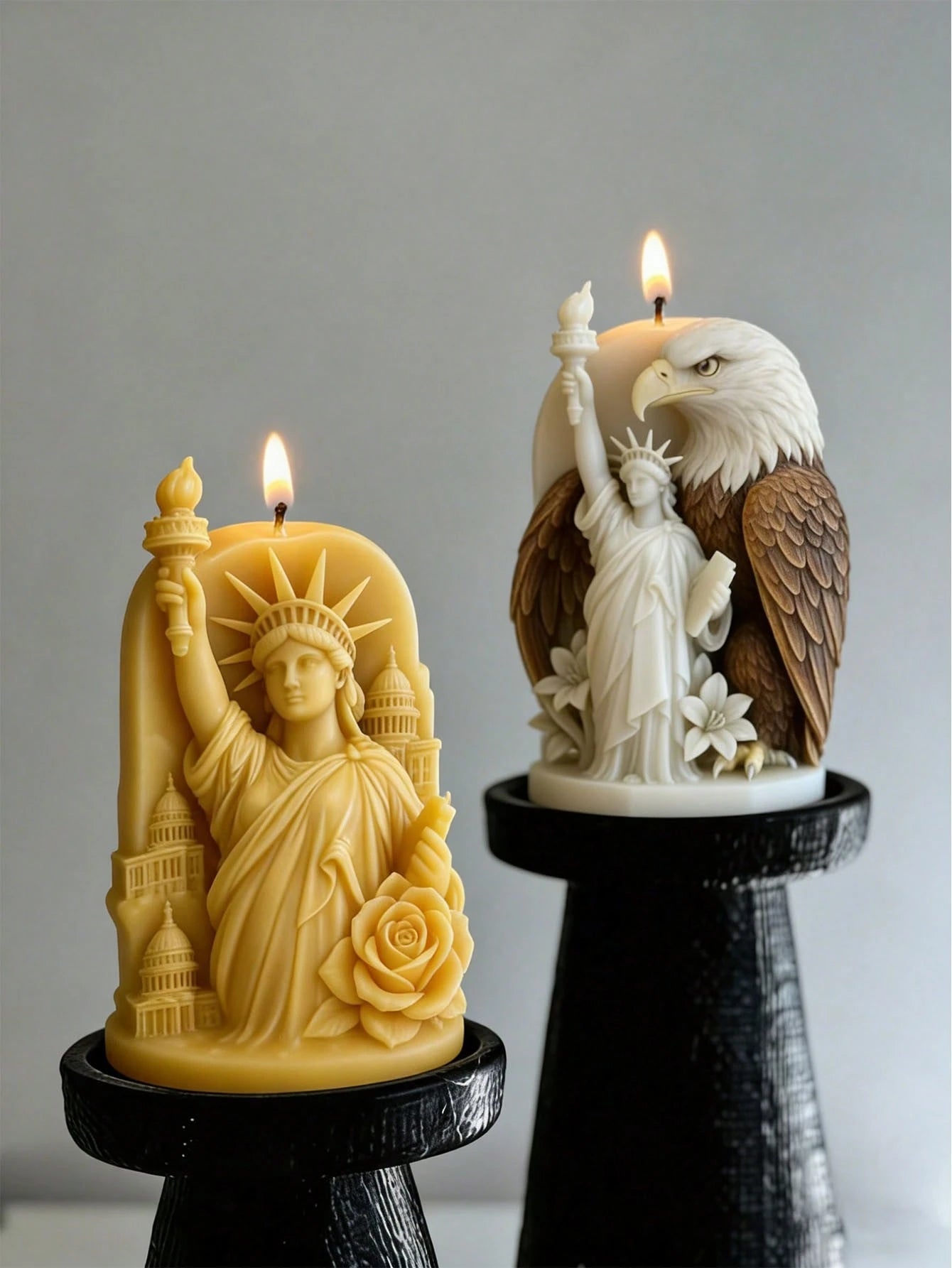 4th Of July Statue Of Liberty & Bald Eagle Silicone Mold| Goddess Torch, Eagle Feather Texture And Floral Decor Creative 3D Relief Handmade DIY Mold. Soft And Elastic Material, Easy Demold And Clean