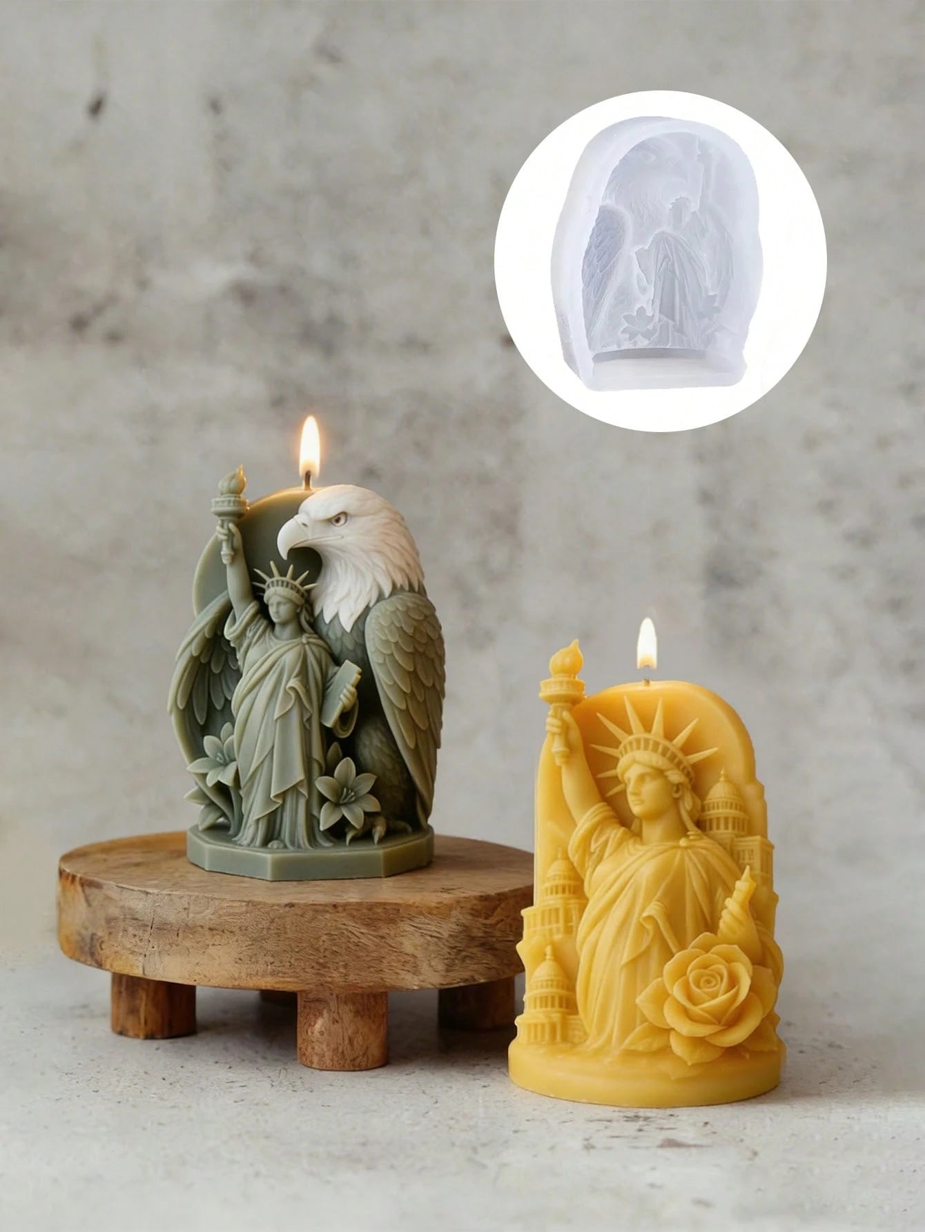 4th Of July Statue Of Liberty & Bald Eagle Silicone Mold| Goddess Torch, Eagle Feather Texture And Floral Decor Creative 3D Relief Handmade DIY Mold. Soft And Elastic Material, Easy Demold And Clean