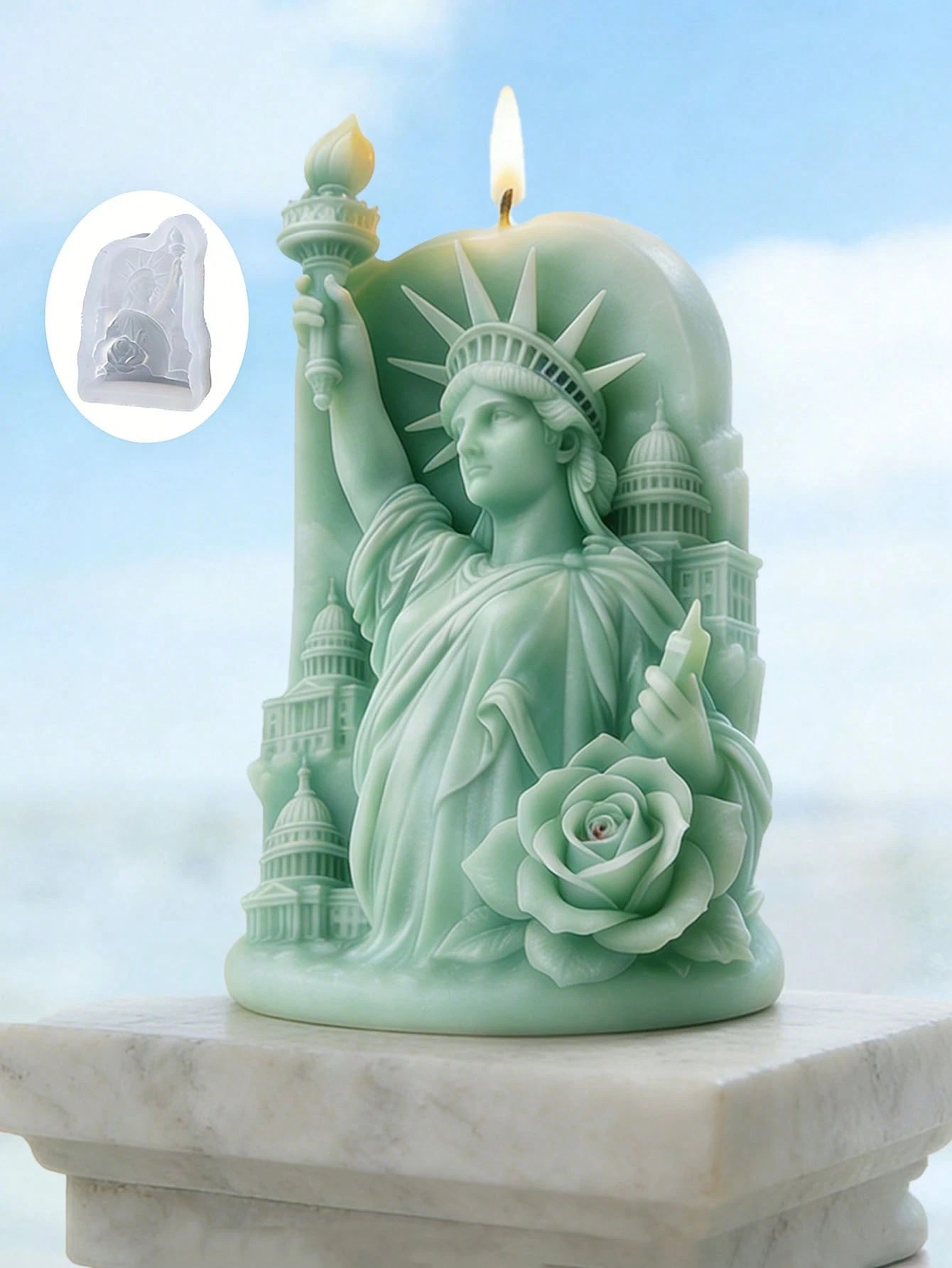 4th Of July Statue Of Liberty & Bald Eagle Silicone Mold| Goddess Torch, Eagle Feather Texture And Floral Decor Creative 3D Relief Handmade DIY Mold. Soft And Elastic Material, Easy Demold And Clean