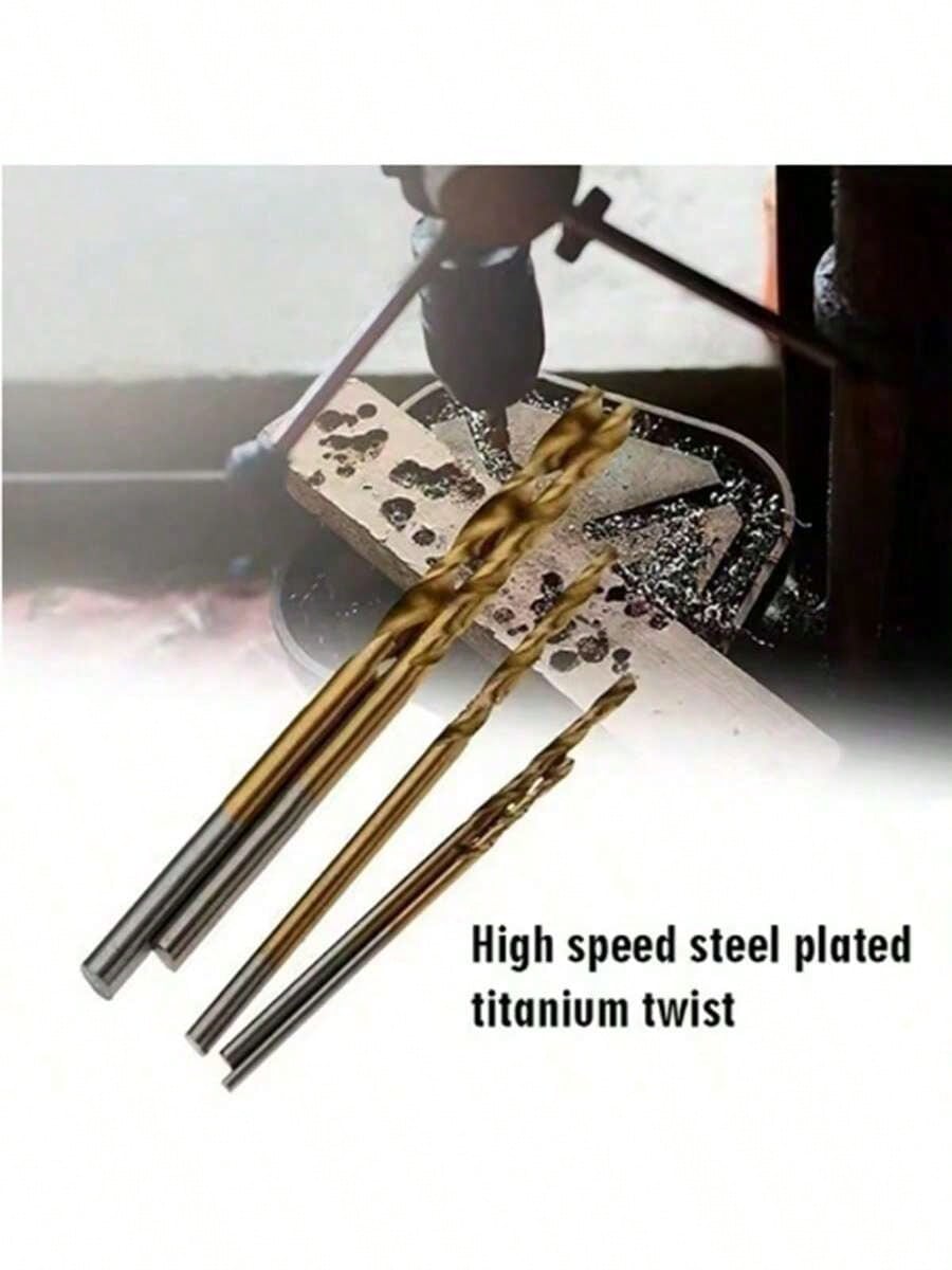 50/100pcs Titanium Coated High Speed Steel Drill Bit Set, 135° Point Suitable For DIY Crafts, Woodworking, Engraving And Jewelry Making- Size 1/25" To 1/8", Metal Cylindrical, Round Shank Twist Drill