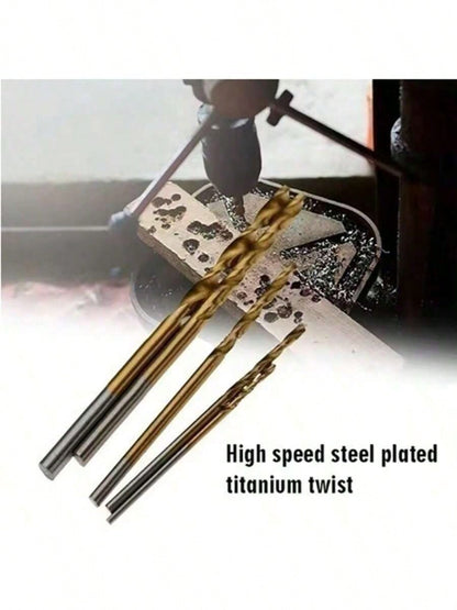 50/100pcs Titanium Coated High Speed Steel Drill Bit Set, 135° Point Suitable For DIY Crafts, Woodworking, Engraving And Jewelry Making- Size 1/25" To 1/8", Metal Cylindrical, Round Shank Twist Drill