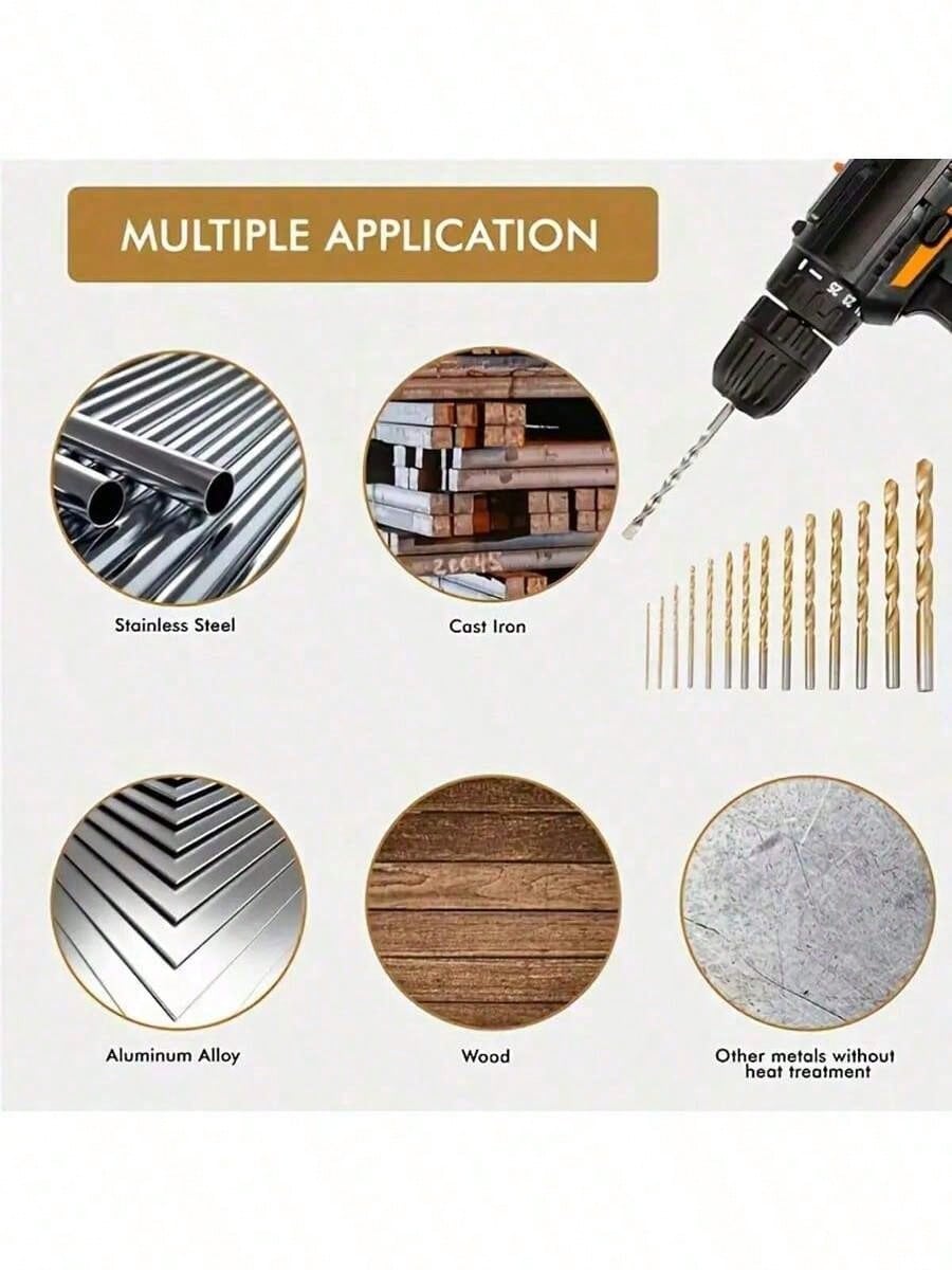 50/100pcs Titanium Coated High Speed Steel Drill Bit Set, 135° Point Suitable For DIY Crafts, Woodworking, Engraving And Jewelry Making- Size 1/25" To 1/8", Metal Cylindrical, Round Shank Twist Drill