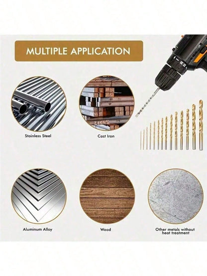 50/100pcs Titanium Coated High Speed Steel Drill Bit Set, 135° Point Suitable For DIY Crafts, Woodworking, Engraving And Jewelry Making- Size 1/25" To 1/8", Metal Cylindrical, Round Shank Twist Drill