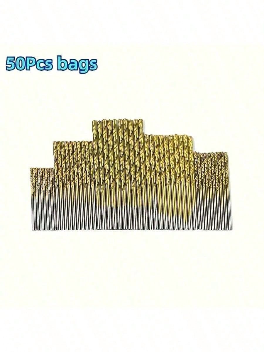 50/100pcs Titanium Coated High Speed Steel Drill Bit Set, 135° Point Suitable For DIY Crafts, Woodworking, Engraving And Jewelry Making- Size 1/25" To 1/8", Metal Cylindrical, Round Shank Twist Drill