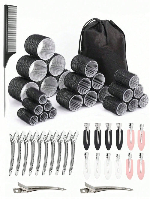 50pcs Self-Grip Curling Iron Set, Salon Style Manual Hair Curler Set For Short To Long Hair, DIY Hairstyles, Air Bangs, Slouchy Curling, Hair Rollers, Heatless Curls, Hair Curler, Hair Products And Ac
