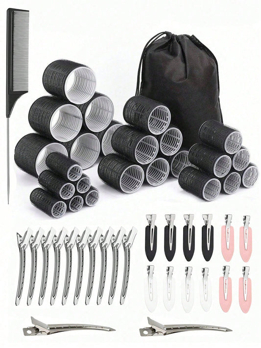 50pcs Self-Grip Curling Iron Set, Salon Style Manual Hair Curler Set For Short To Long Hair, DIY Hairstyles, Air Bangs, Slouchy Curling, Hair Rollers, Heatless Curls, Hair Curler, Hair Products And Ac