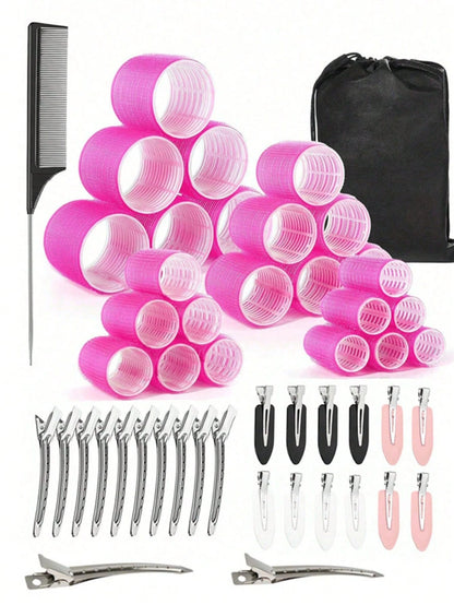 50pcs Self-Grip Curling Iron Set, Salon Style Manual Hair Curler Set For Short To Long Hair, DIY Hairstyles, Air Bangs, Slouchy Curling, Hair Rollers, Heatless Curls, Hair Curler, Hair Products And Ac