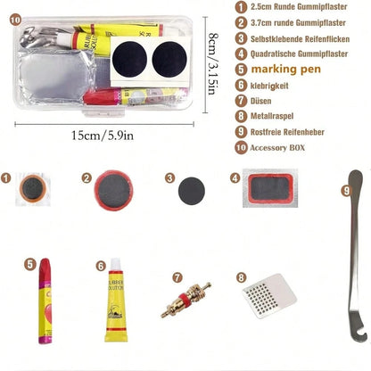 53pcs High Quality Bicycle Tire Repair Tool Kit: Equipped With Various Tools Including Durable Vulcanizing Patches And Metal Grinding Discs, Quickly Fixes Punctures, Suitable For All Bicycles Includin
