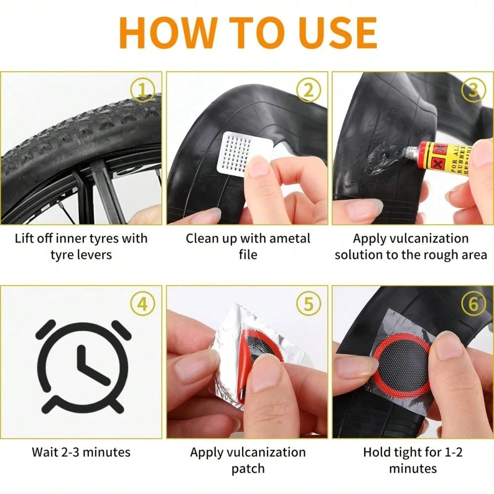 53pcs High Quality Bicycle Tire Repair Tool Kit: Equipped With Various Tools Including Durable Vulcanizing Patches And Metal Grinding Discs, Quickly Fixes Punctures, Suitable For All Bicycles Includin