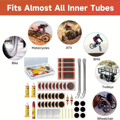 53pcs High Quality Bicycle Tire Repair Tool Kit: Equipped With Various Tools Including Durable Vulcanizing Patches And Metal Grinding Discs, Quickly Fixes Punctures, Suitable For All Bicycles Includin