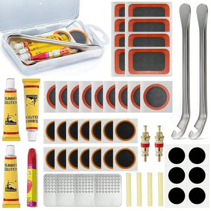 53pcs High Quality Bicycle Tire Repair Tool Kit: Equipped With Various Tools Including Durable Vulcanizing Patches And Metal Grinding Discs, Quickly Fixes Punctures, Suitable For All Bicycles Includin