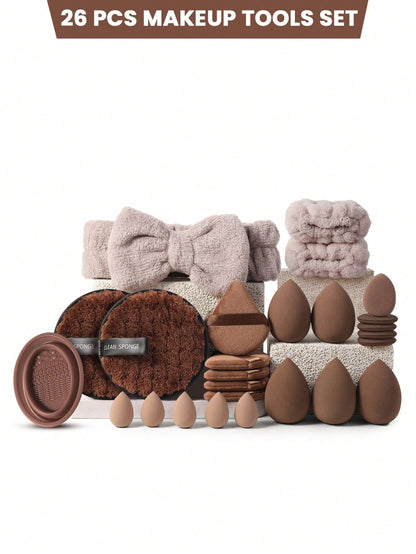 58PCS Makeup Tools Set Including:32PCS Makeup Brush Sets+5PCS Makeup Sponges+5PCS Mini Makeup Sponges+5PCS Triangle Powder Puffs++5PCS Mini Air Cushion Powder Puff+2PCS Facial Cleansing Sponges+1PCS H