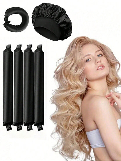 5pcs/4pcs/3pcs No Heat Curling Rods, Slouchy Hair Curler, Silk Hair Rollers, Elastic Sleep Headband, Long Hair Soft Curling Tools, Manual Styling Accessories For Home Use, Sleep Hair Curling Device, S
