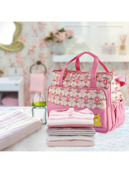 5PCS Baby Nappy Diaper Bags Set Mummy Diaper Shoulder Bags With Nappy Changing Pad Insulated Pockets Travel Tote Bags For Mom Dad