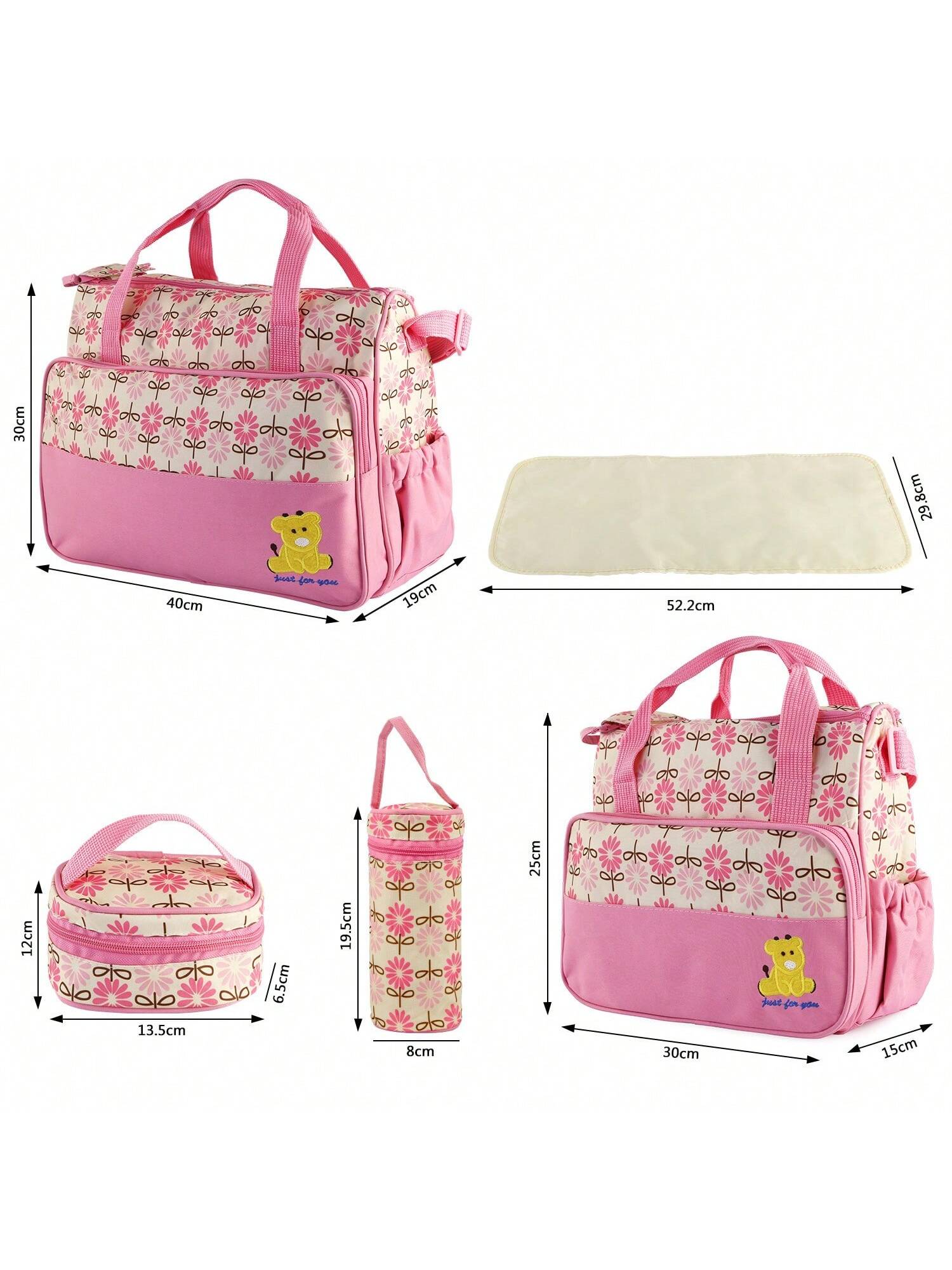 5PCS Baby Nappy Diaper Bags Set Mummy Diaper Shoulder Bags With Nappy Changing Pad Insulated Pockets Travel Tote Bags For Mom Dad
