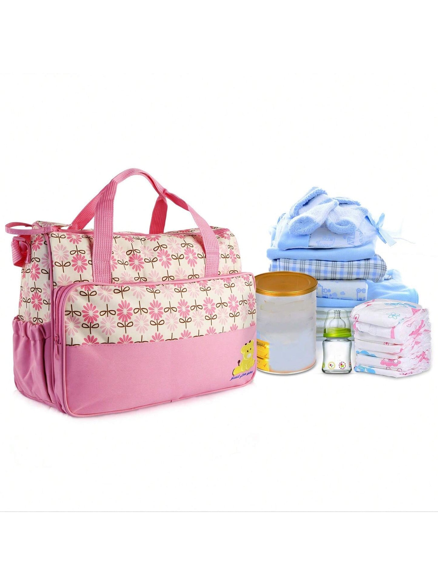 5PCS Baby Nappy Diaper Bags Set Mummy Diaper Shoulder Bags With Nappy Changing Pad Insulated Pockets Travel Tote Bags For Mom Dad