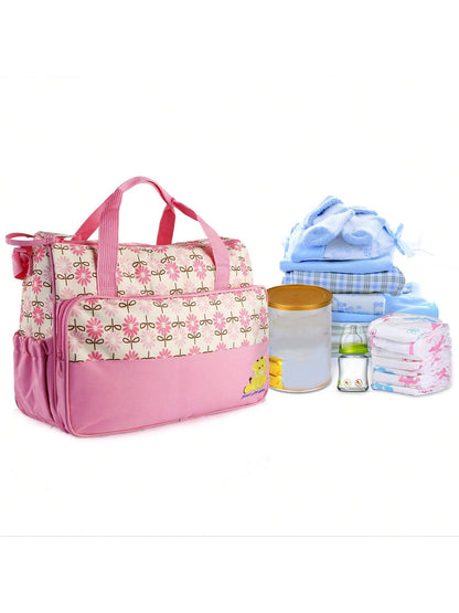 5PCS Baby Nappy Diaper Bags Set Mummy Diaper Shoulder Bags With Nappy Changing Pad Insulated Pockets Travel Tote Bags For Mom Dad