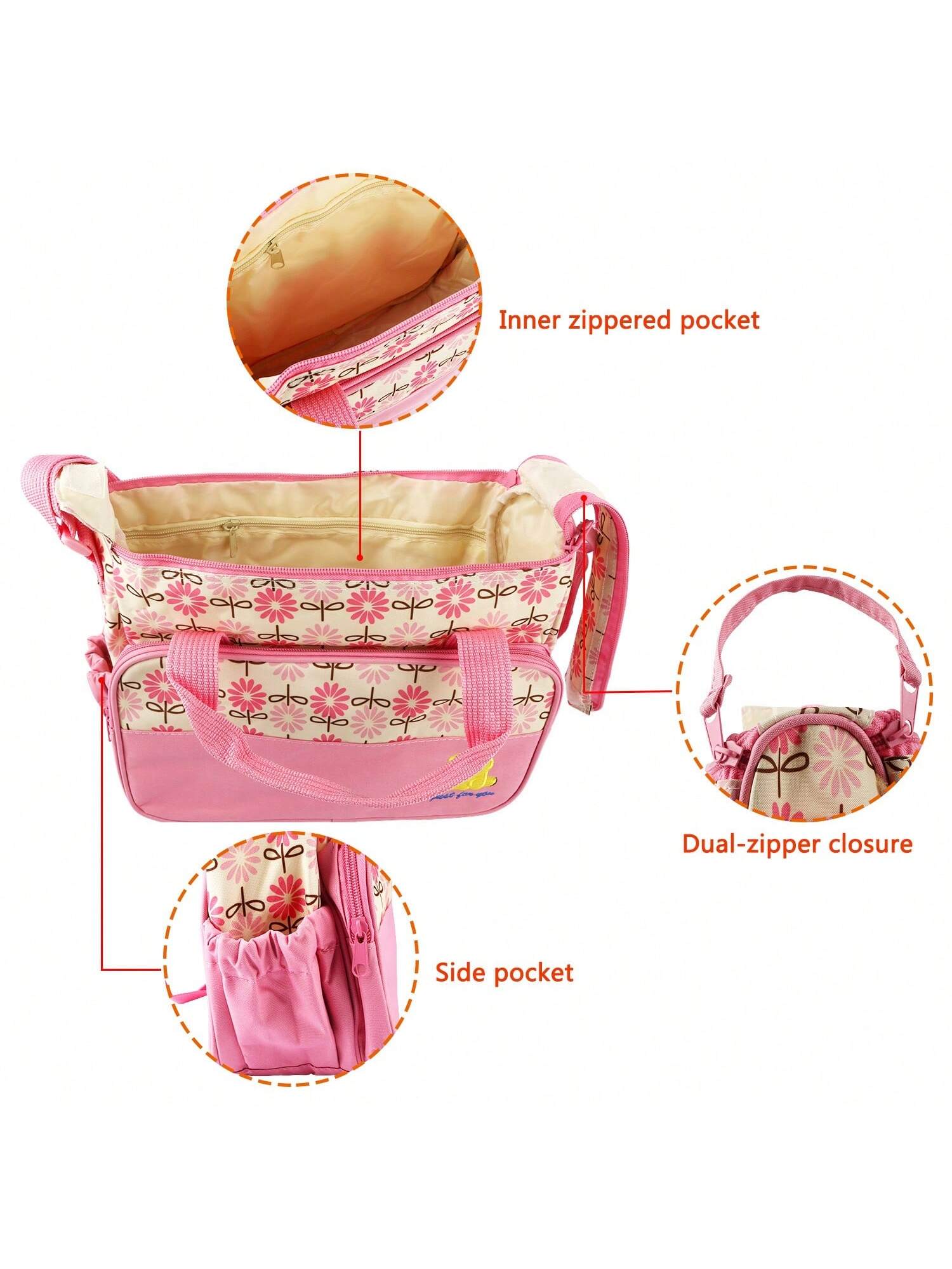 5PCS Baby Nappy Diaper Bags Set Mummy Diaper Shoulder Bags With Nappy Changing Pad Insulated Pockets Travel Tote Bags For Mom Dad