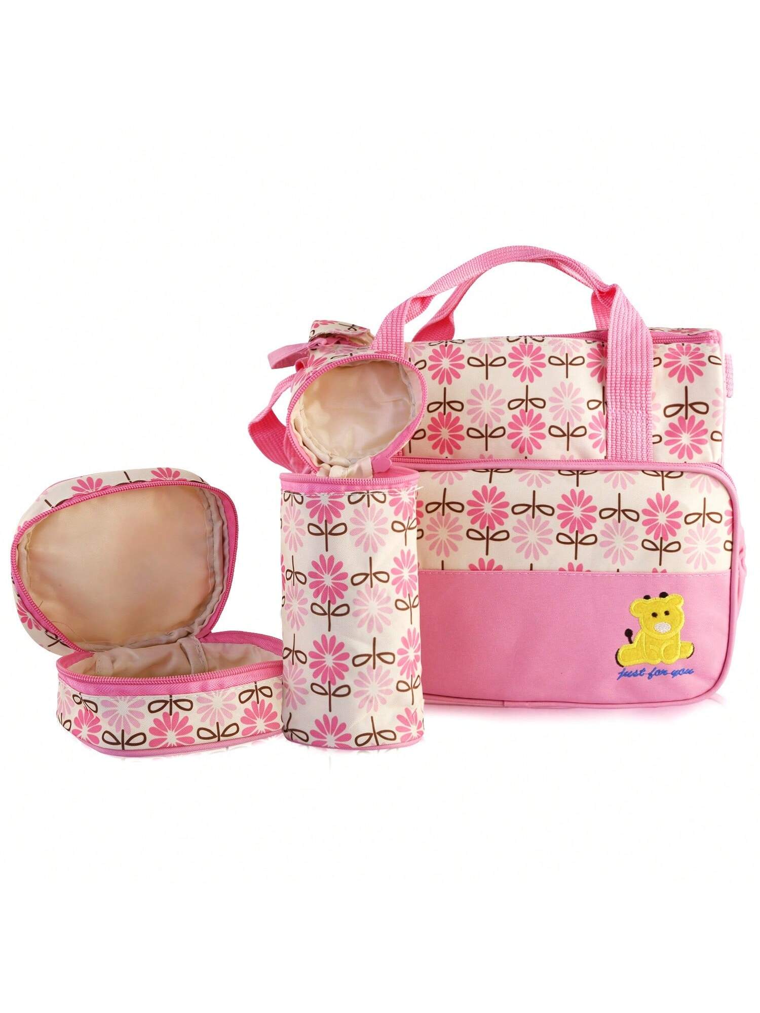 5PCS Baby Nappy Diaper Bags Set Mummy Diaper Shoulder Bags With Nappy Changing Pad Insulated Pockets Travel Tote Bags For Mom Dad