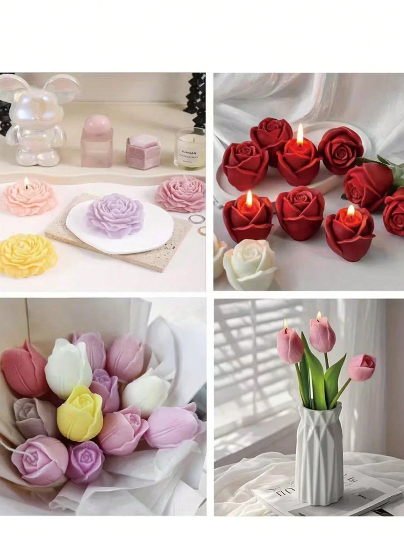 5pcs Bouquet Silicone Mold- Realistic Rose & Peony Flower Candle Mold, Suitable For Resin, Soap And Clay Crafts- DIY Wedding And Holiday Gift Making Materials- Reusable Non-Stick Home Decor Mold