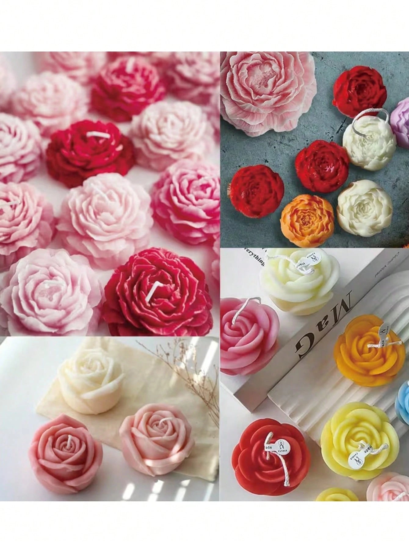 5pcs Bouquet Silicone Mold- Realistic Rose & Peony Flower Candle Mold, Suitable For Resin, Soap And Clay Crafts- DIY Wedding And Holiday Gift Making Materials- Reusable Non-Stick Home Decor Mold