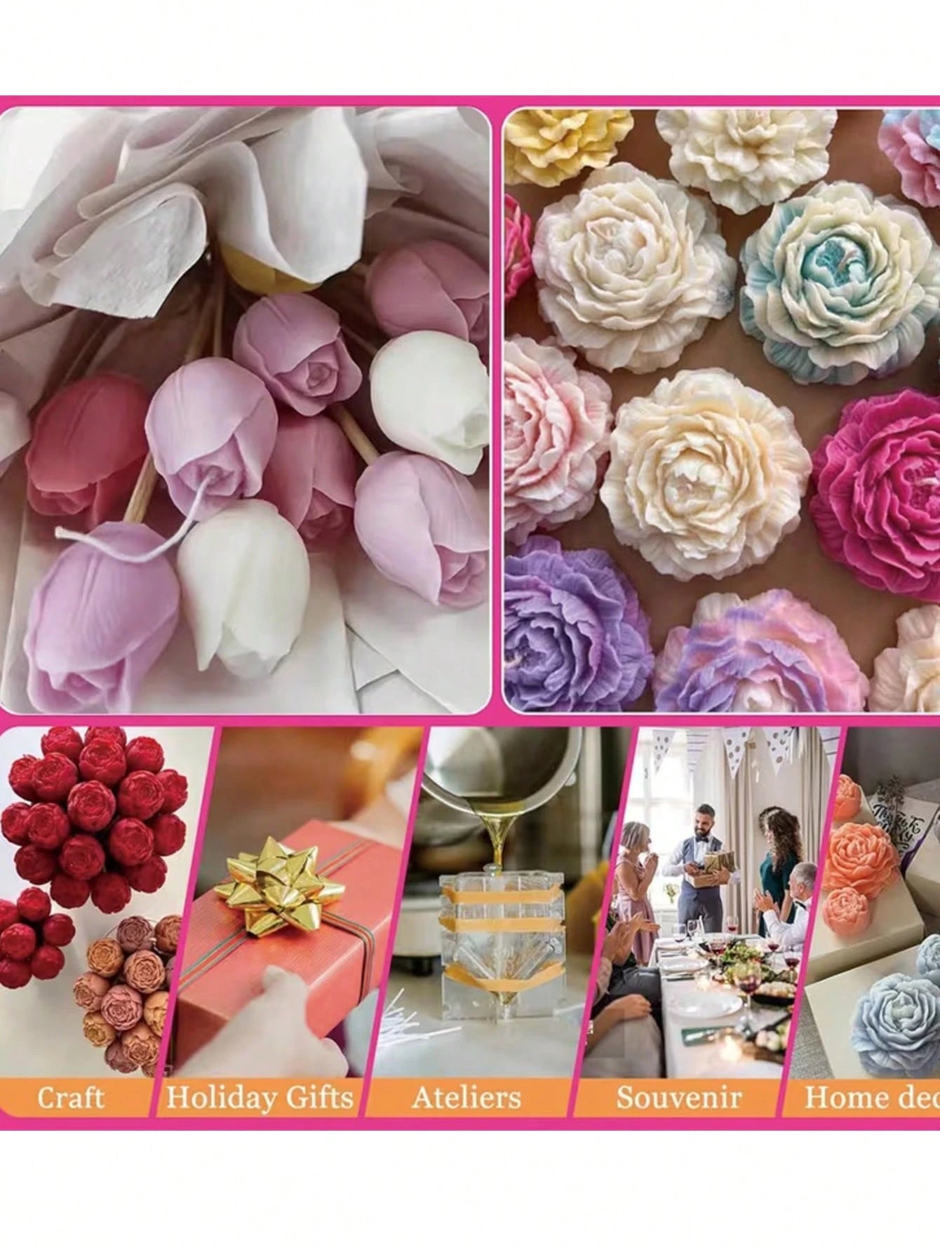 5pcs Bouquet Silicone Mold- Realistic Rose & Peony Flower Candle Mold, Suitable For Resin, Soap And Clay Crafts- DIY Wedding And Holiday Gift Making Materials- Reusable Non-Stick Home Decor Mold