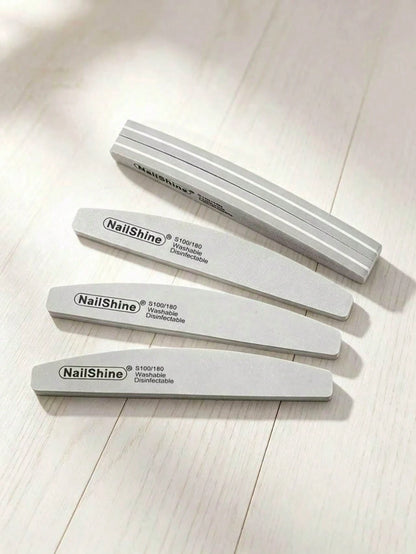 5pcs Crescent-Shaped Shape Washable & Disinfectable Professional Sponge Nail File 100/180